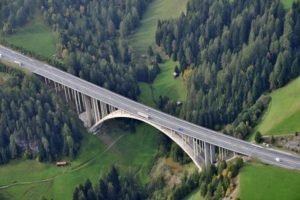 One of the main routes to Innsbruck is via the Brenner Pass, with its Europabrücke. The Europabrücke near Innsbruck.