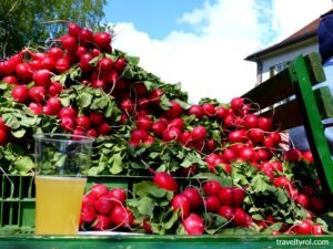 Radishes on trailer at radish festival in Hall in Tirol.