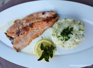 Salmong trout fillet with white wine risotto from Martin's Bistro.