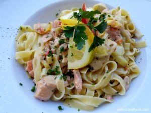Pasta with salmon trout from Martin's Bistro in Achenkirch.