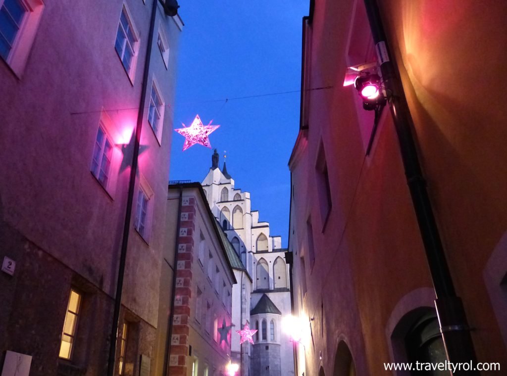 Cobbled lane during Christmas in Hall in Tirol.