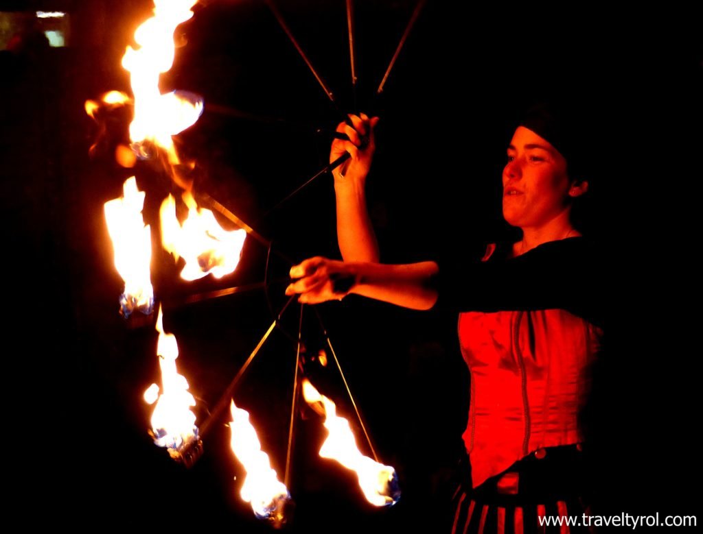 Fire artist at Hall Christmas market in Austria.