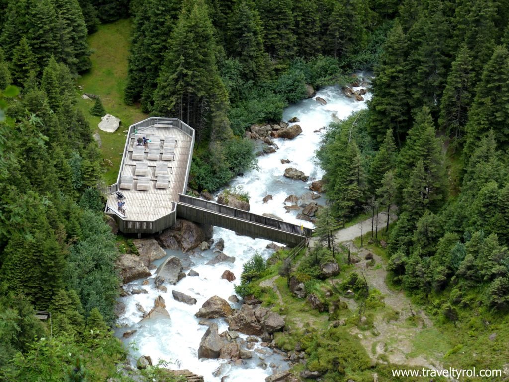 Bottom of Grawa Waterfall in the Stubai Alps in Austria.
