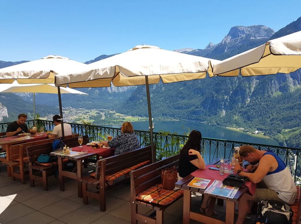 Luch view from Rudolfsturm Restaurant in Hallstatt.