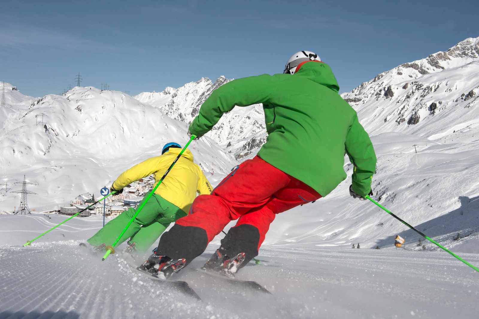 Skiers on St Anton slopes, part of the biggest ski resort in Austria.