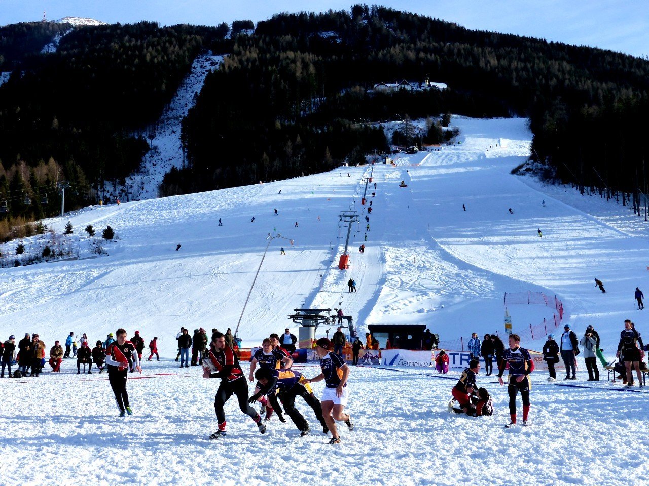 Snow rugby at Patscherkofel ski resort.