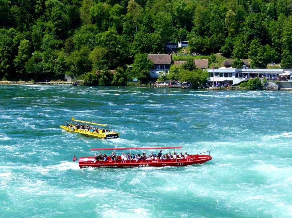 Boats in the Rhine Falls basin.