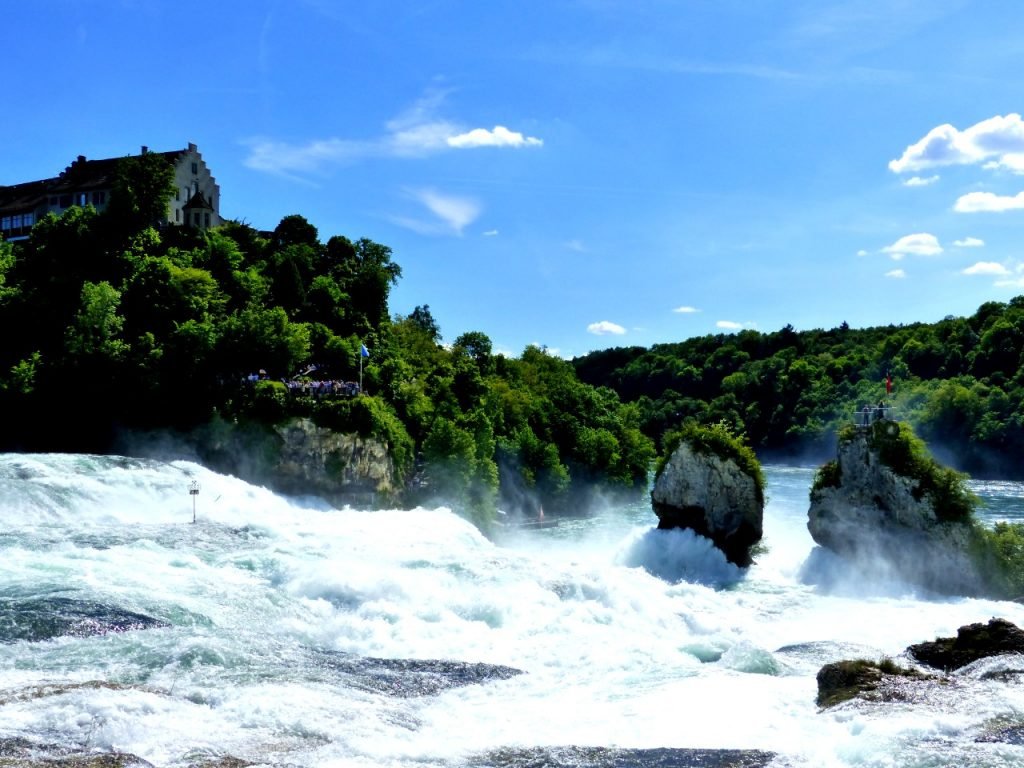 Rhine Falls and Laufen Castle in the background.