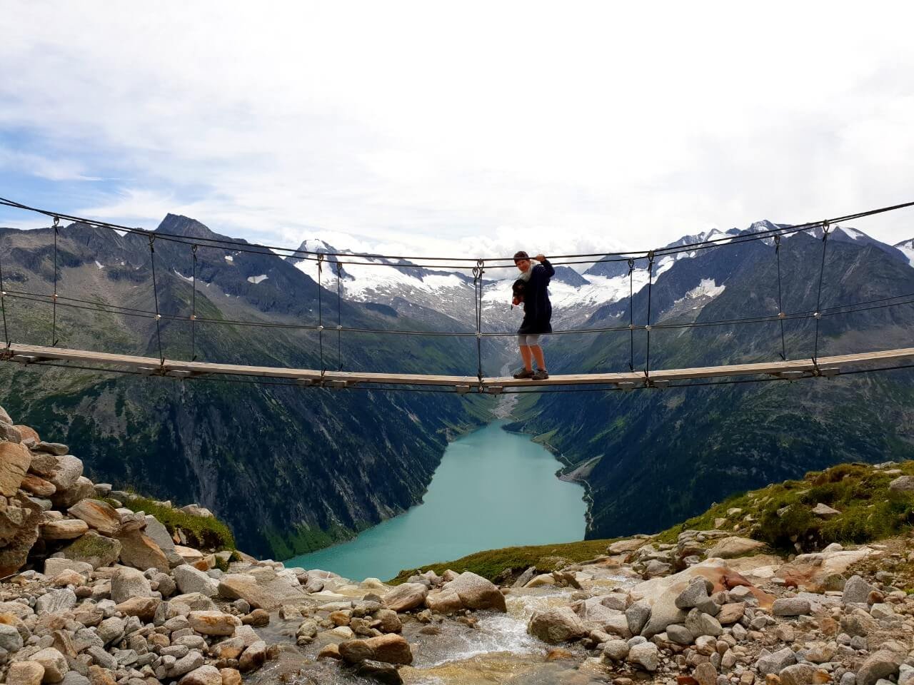 Walking over Austrian suspension bridge Travel Tyrol