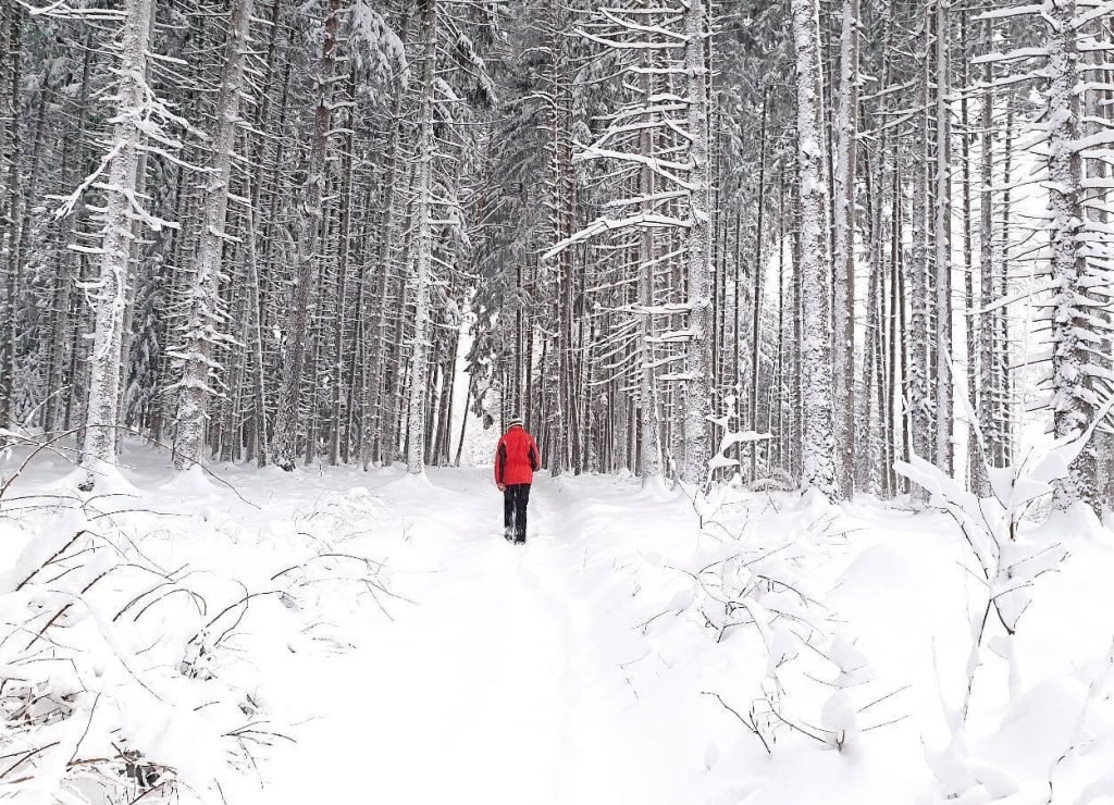 Hiking in Austria in winter.